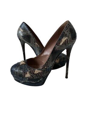 VALENTINO Snake Print Rockstud Leather Platform Heels Size 38.5